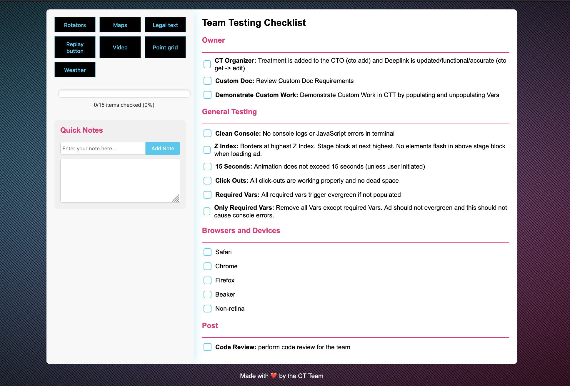 QA Testing Checklist